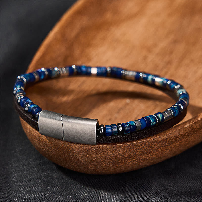 Nimara Ritual Lapis Lazuli Truth Double Wrap Leather Bracelet