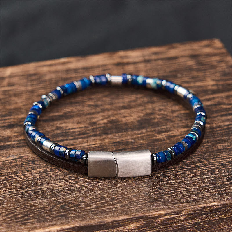Nimara Ritual Lapis Lazuli Truth Double Wrap Leather Bracelet
