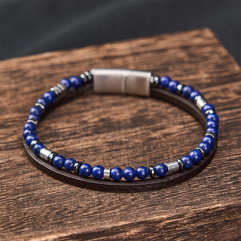 Nimara Ritual Lapis Lazuli Truth Double Wrap Leather Bracelet