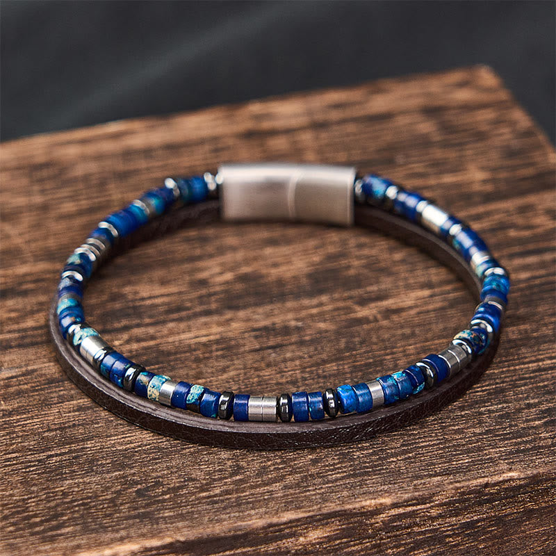 Nimara Ritual Lapis Lazuli Truth Double Wrap Leather Bracelet