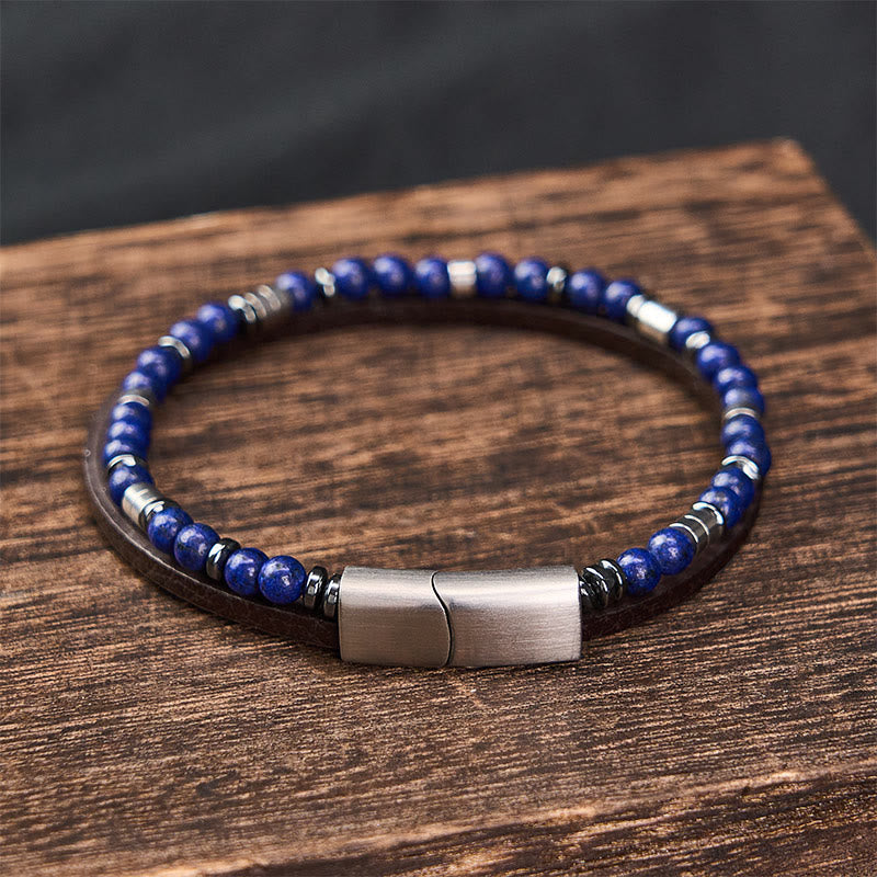 Nimara Ritual Lapis Lazuli Truth Double Wrap Leather Bracelet