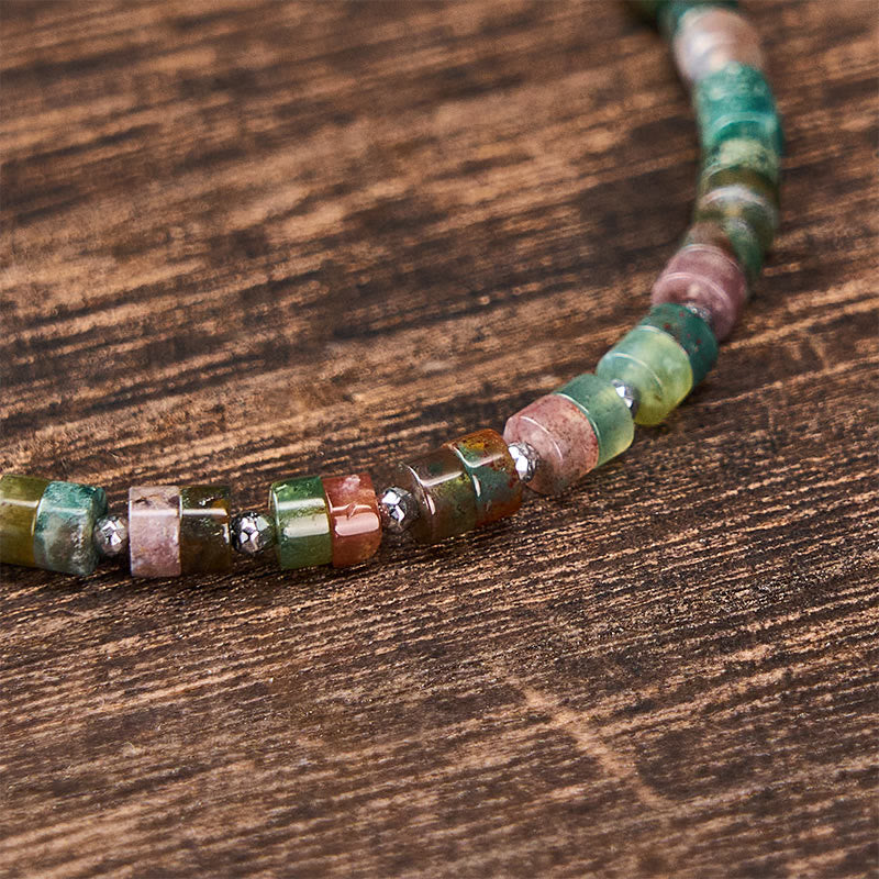 Calm and Spiritual Awareness Amethyst Tiger's Eye Rose Quartz Blue Spot Jasper Black Obsidian Flat Bead Bracelet