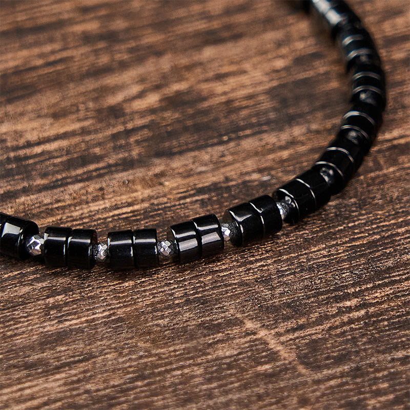 Calm and Spiritual Awareness Amethyst Tiger's Eye Rose Quartz Blue Spot Jasper Black Obsidian Flat Bead Bracelet