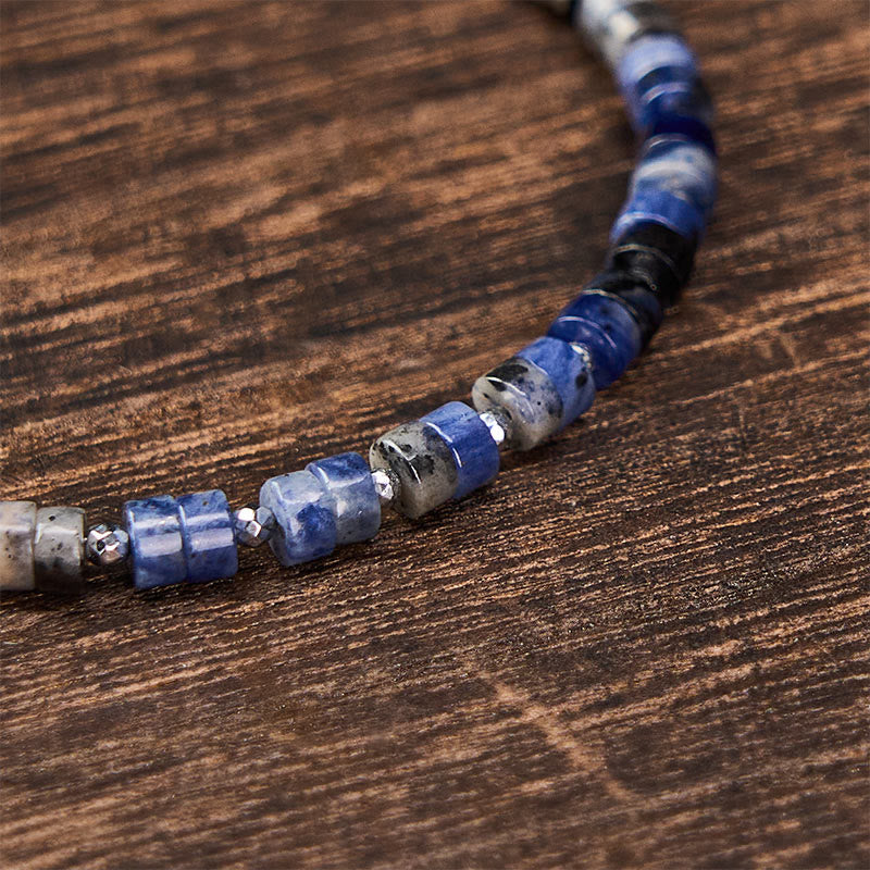 Calm and Spiritual Awareness Amethyst Tiger's Eye Rose Quartz Blue Spot Jasper Black Obsidian Flat Bead Bracelet