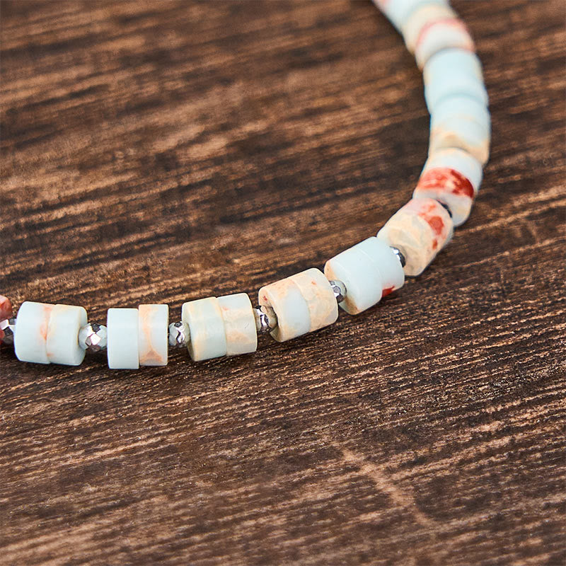 Calm and Spiritual Awareness Amethyst Tiger's Eye Rose Quartz Blue Spot Jasper Black Obsidian Flat Bead Bracelet