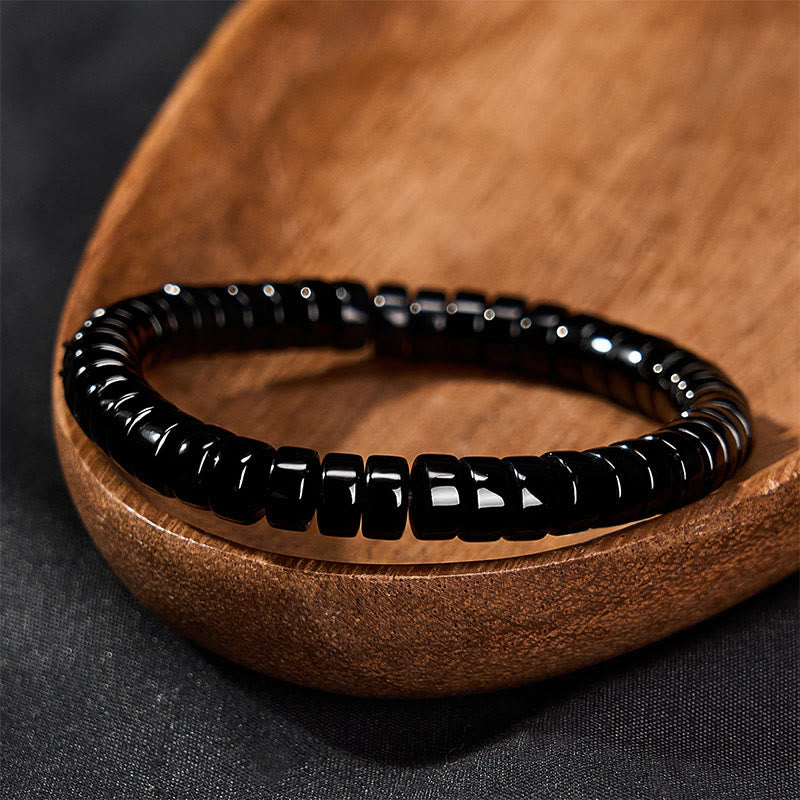 Nimara Ritual Natural Black Obsidian Faceted Straight Cut Beaded Strength Bracelet
