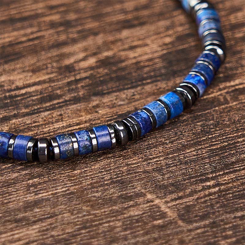 Positive and Self Care Natural Lapis Lazuli Amethyst Frosted Stone Bead Bracelet