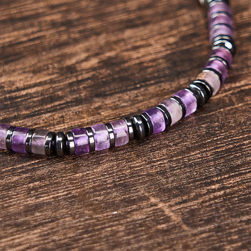 Positive and Self Care Natural Lapis Lazuli Amethyst Frosted Stone Bead Bracelet