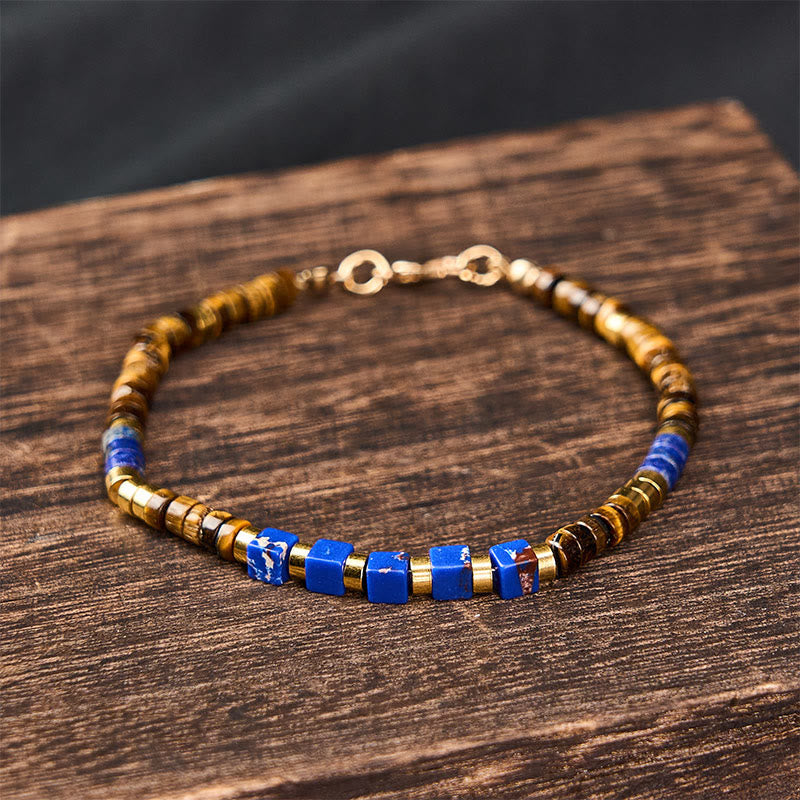 Nimara Ritual Lapis Lazuli Tiger Eye Square Beaded Wisdom Bracelet