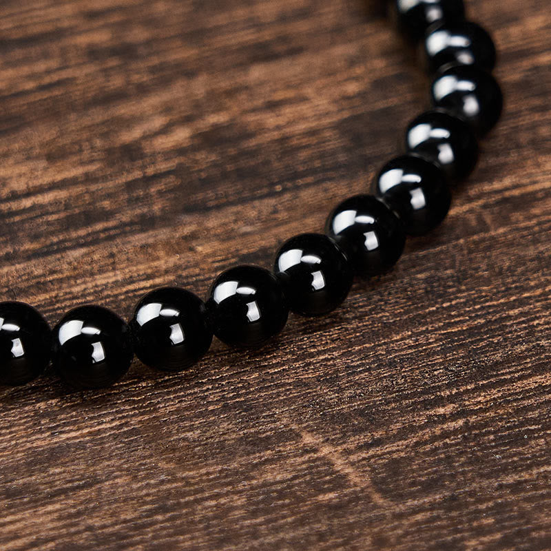 Protection and Transformation Black Obsidian Black Tourmaline Minimalist Round Bead Bracelet