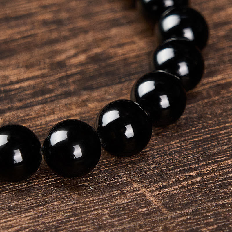 Nimara Ritual Black Obsidian Black Tourmaline Protection Minimalist Round Bead Bracelet