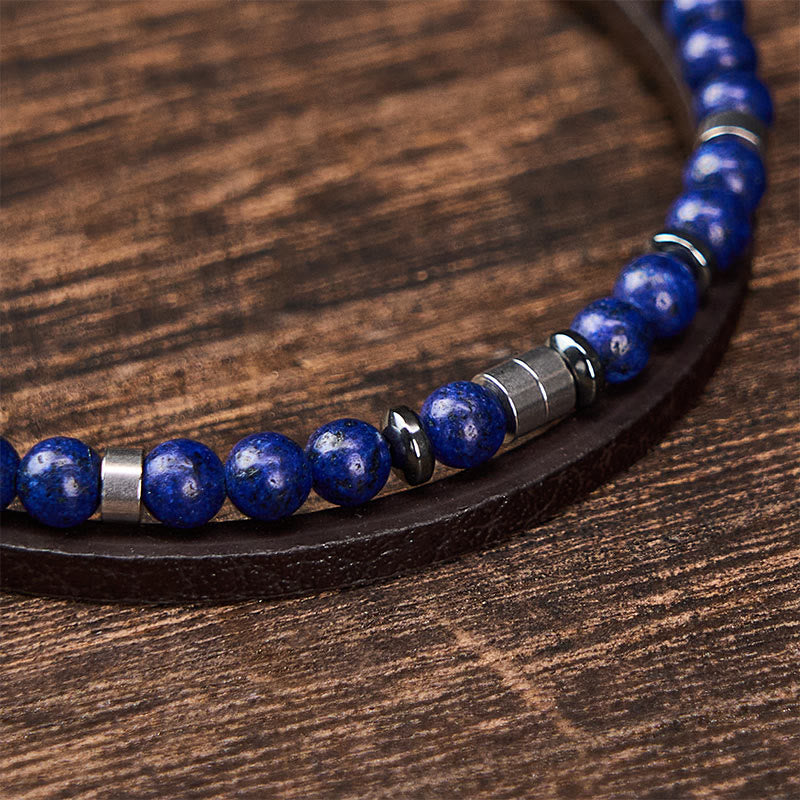 Nimara Ritual Lapis Lazuli Truth Double Wrap Leather Bracelet