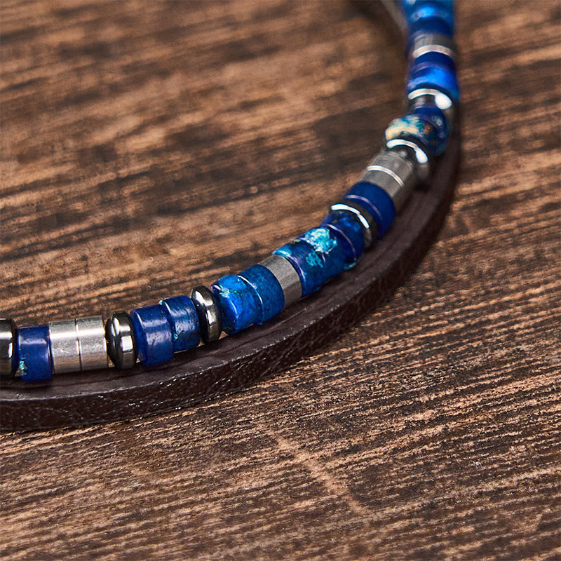 Nimara Ritual Lapis Lazuli Truth Double Wrap Leather Bracelet