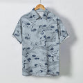 Nimara Ritual Crane Cloud Wave Sketch Pattern Buttons Breathable Men's Short Sleeve Shirt