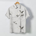 Nimara Ritual Ink Landscape Crane Mountain Ranges Pattern Buttons Breathable Men's Short Sleeve Shirt