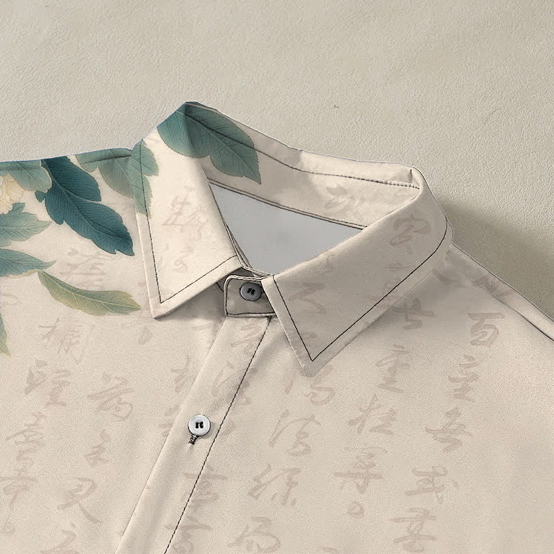 Nimara Ritual Pink Peony Leaf Dragonfly Pattern Buttons Breathable Men's Short Sleeve Shirt