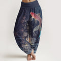 Nimara Ritual Lotus Koi Fish Pattern Women's Elastic Waist Pure Cotton Harem Pants