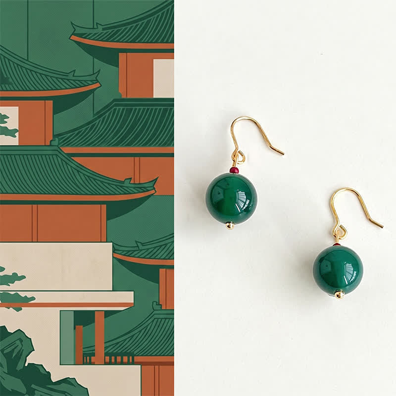 Nimara Ritual Green Agate Round Support Drop Earrings