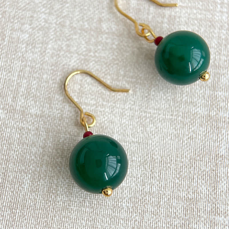 Nimara Ritual Green Agate Round Support Drop Earrings