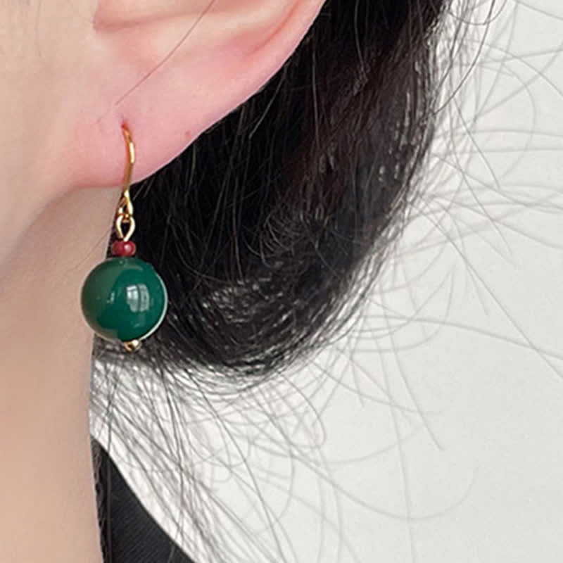 Nimara Ritual Green Agate Round Support Drop Earrings