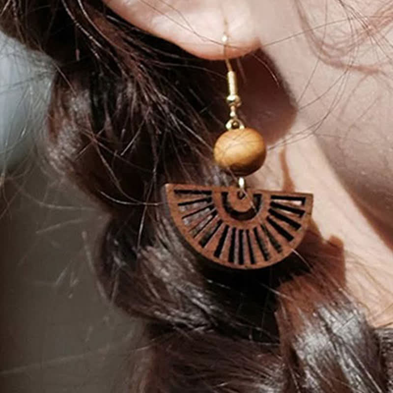 Nimara Ritual Handcrafted Fan Shape Wooden Simplicity Earrings