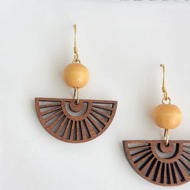 Nimara Ritual Handcrafted Fan Shape Wooden Simplicity Earrings