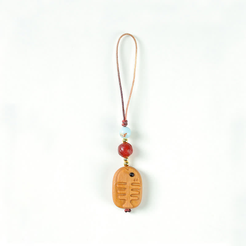 Healing and Calm Hand Carved Sandalwood Cat Fish Keychains