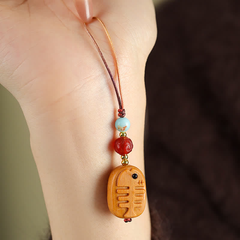 Healing and Calm Hand Carved Sandalwood Cat Fish Keychains