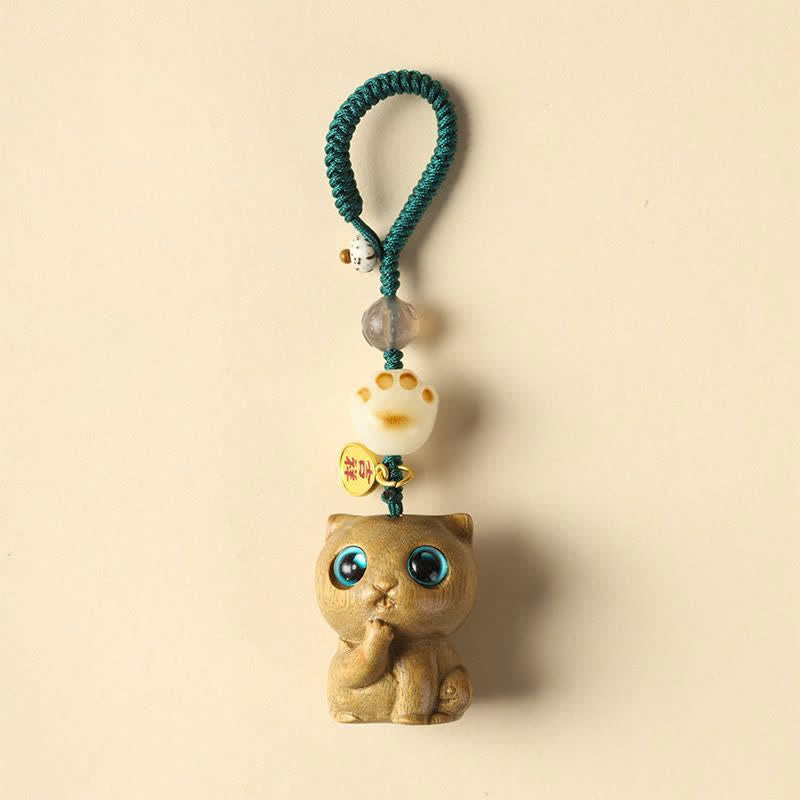 Soothing and Positive Green Sandalwood Cat Hand-Woven Keychains