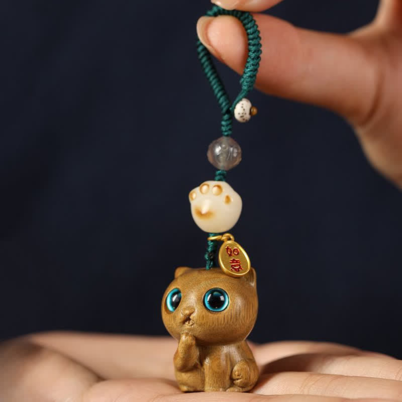 Soothing and Positive Green Sandalwood Cat Hand-Woven Keychains