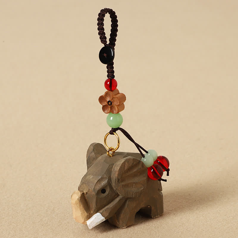 Nimara Ritual Natural Wood Elephant Peace Om Mani Padme Hum Purity Keychains