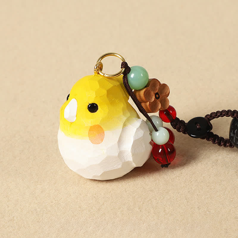 Focus and Wisdom Hand-Carved Natural Wood Cockatiel Om Mani Padme Hum Keychains