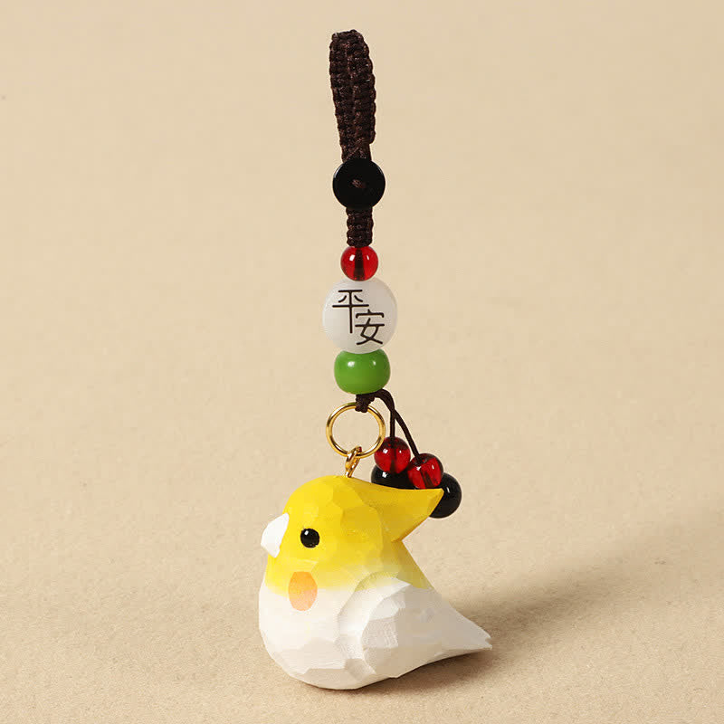 Nimara Ritual Hand-Carved Natural Wood Cockatiel Om Mani Padme Hum Focus Keychains
