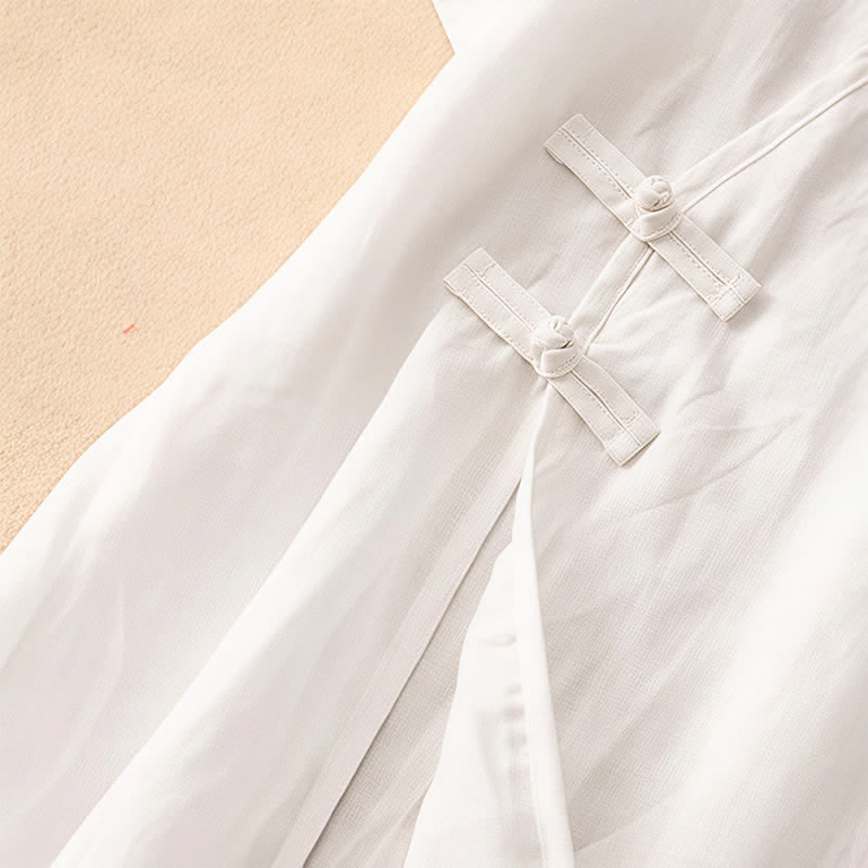 Nimara Ritual Summer V-Neck Frog-Button Short Sleeve Women's Midi Dress