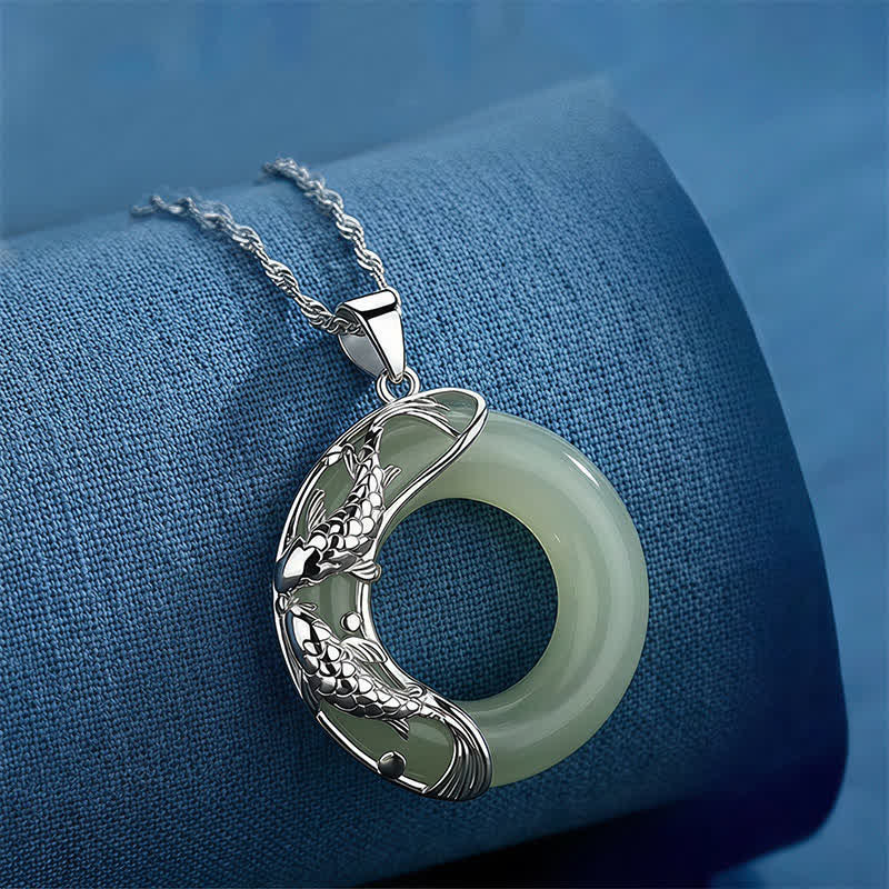 Nimara Ritual Natural White Jade Koi Lucky Necklace