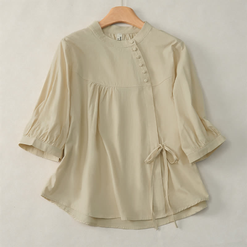 Nimara Ritual Lace-up Buttons Design Women's Three Quarter Sleeve Shirt