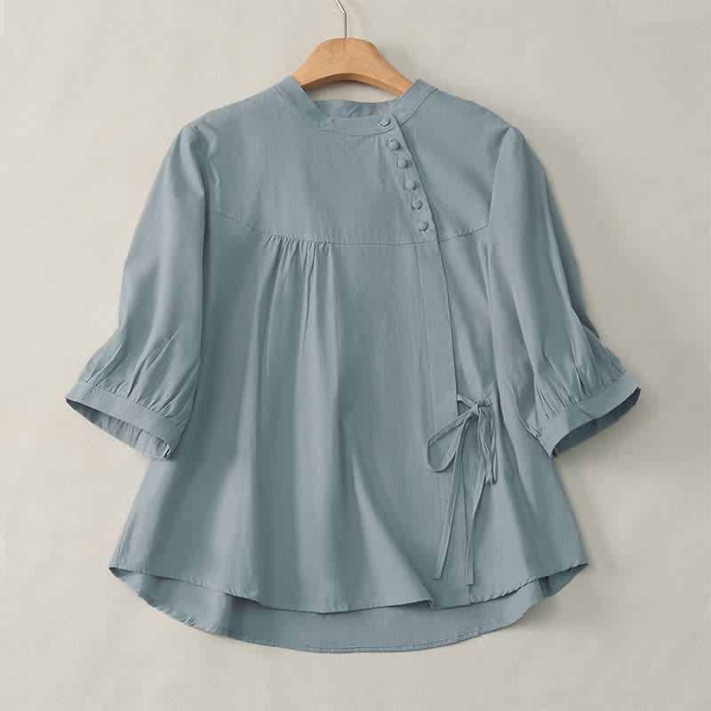 Nimara Ritual Lace-up Buttons Design Women's Three Quarter Sleeve Shirt