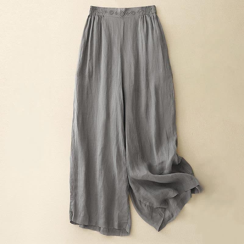 Nimara Ritual Geometric Embroidery Elastic Waist Women's Wide Leg Pants With Pockets