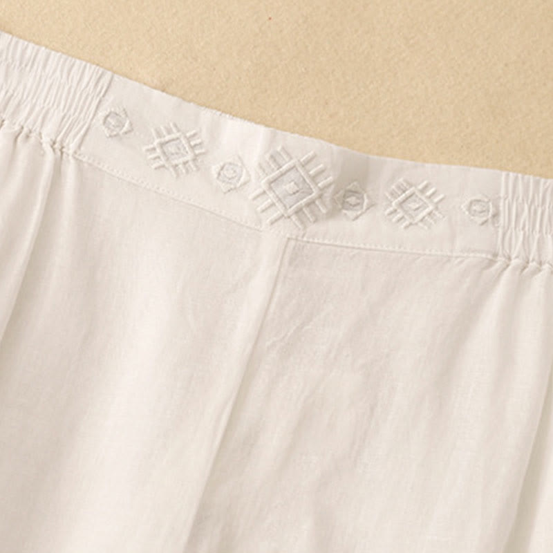 Nimara Ritual Geometric Embroidery Elastic Waist Women's Wide Leg Pants With Pockets