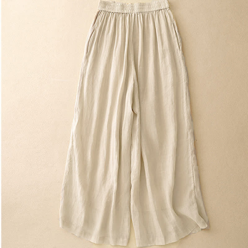 Nimara Ritual Geometric Embroidery Elastic Waist Women's Wide Leg Pants With Pockets