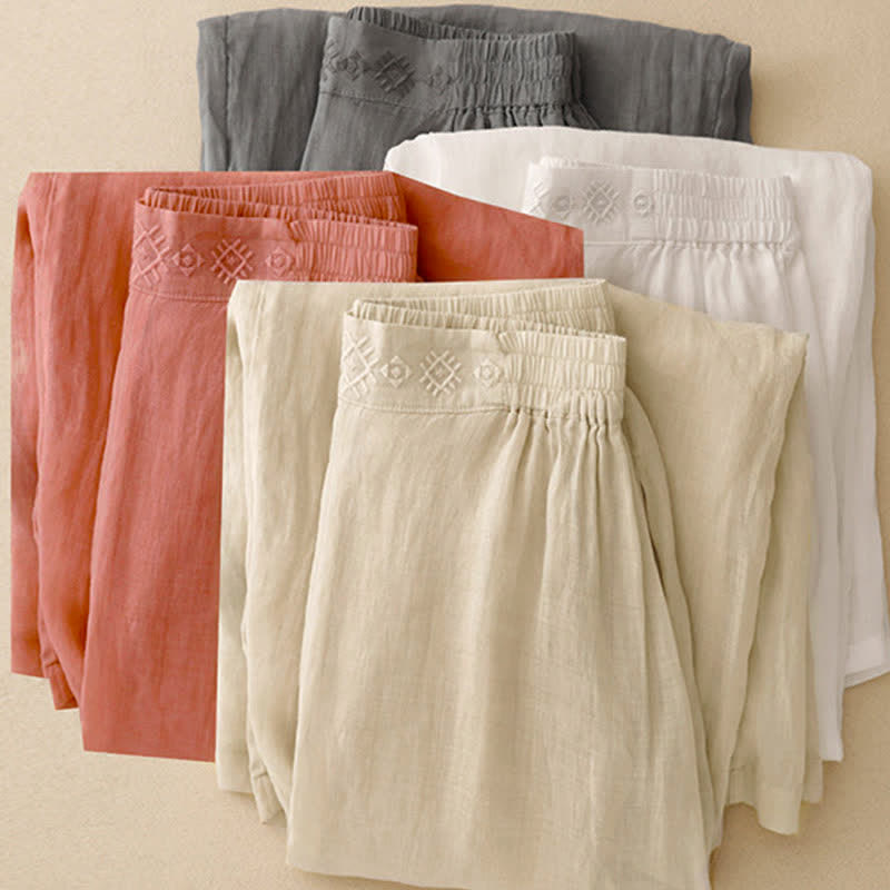 Nimara Ritual Geometric Embroidery Elastic Waist Women's Wide Leg Pants With Pockets