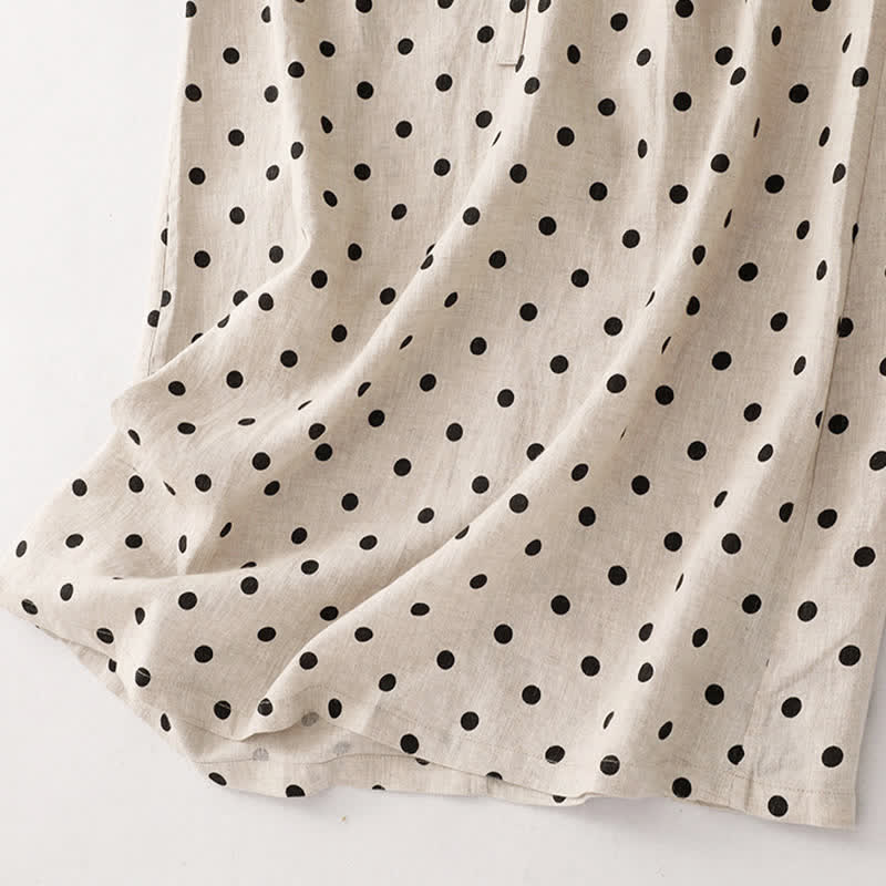 Nimara Ritual Summer Polka Dot V-Neck Lace-up Women's Knee Length Dress With Pockets