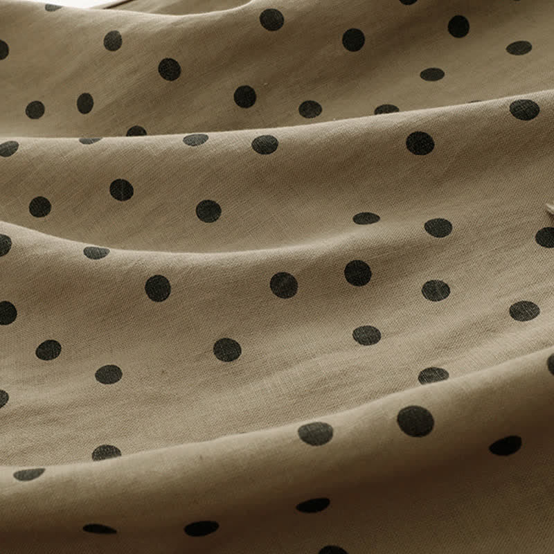 Nimara Ritual Summer Polka Dot V-Neck Lace-up Women's Knee Length Dress With Pockets