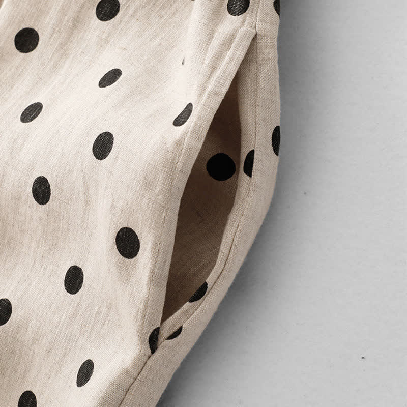 Nimara Ritual Summer Polka Dot V-Neck Lace-up Women's Knee Length Dress With Pockets