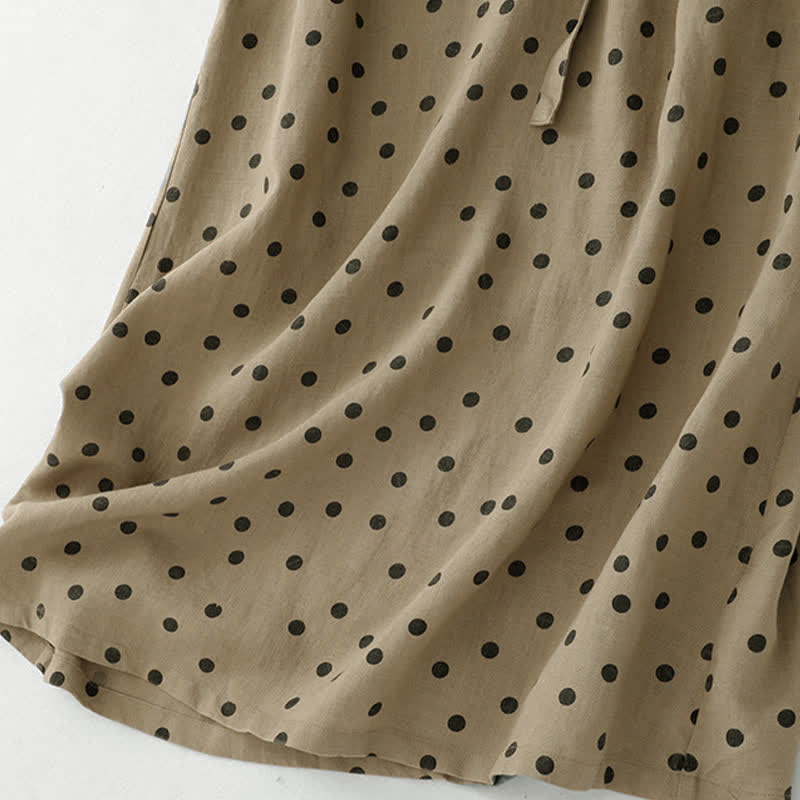 Nimara Ritual Summer Polka Dot V-Neck Lace-up Women's Knee Length Dress With Pockets