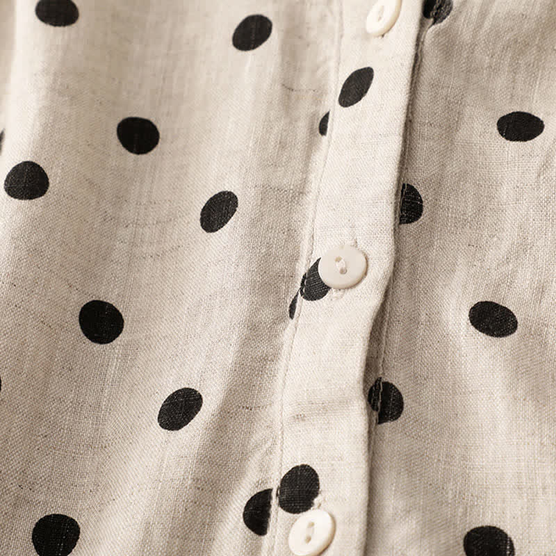 Nimara Ritual Summer Polka Dot V-Neck Lace-up Women's Knee Length Dress With Pockets