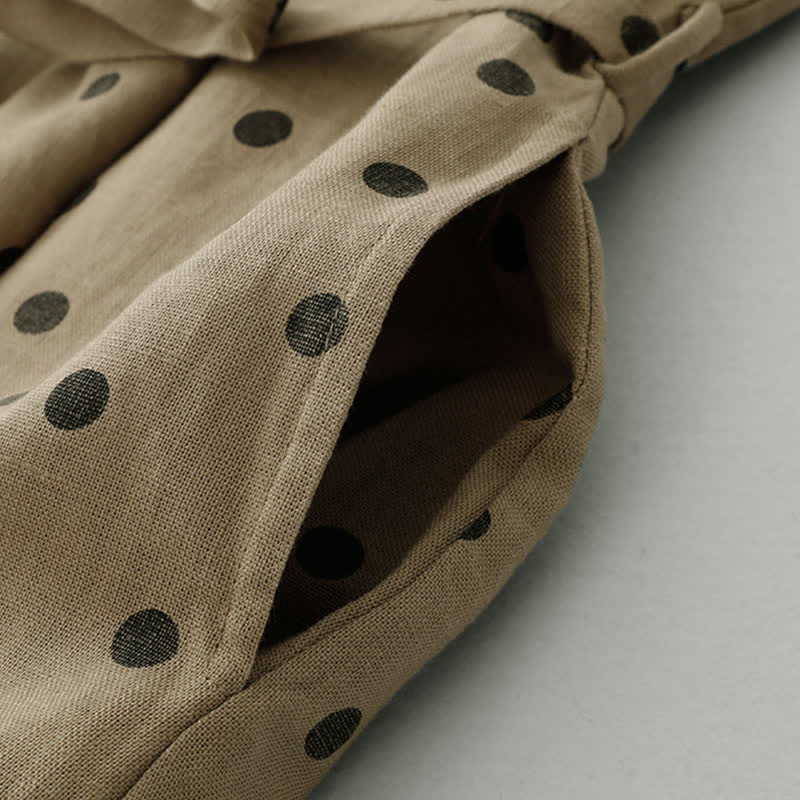 Nimara Ritual Summer Polka Dot V-Neck Lace-up Women's Knee Length Dress With Pockets