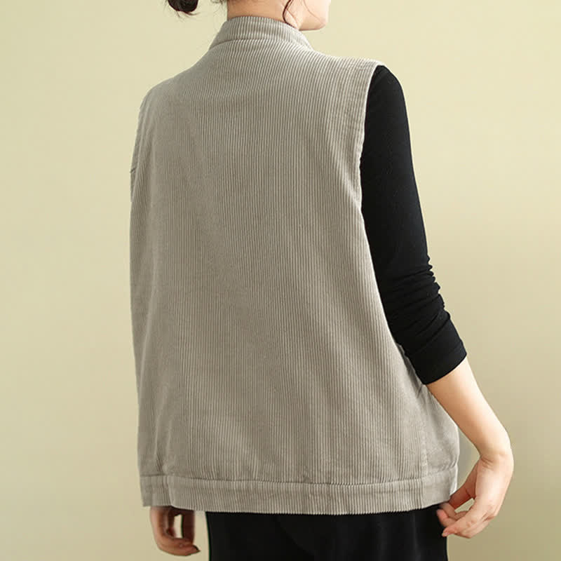 Nimara Ritual Plain Sleeveless Women's Vest Corduroy Waistcoat With Pockets