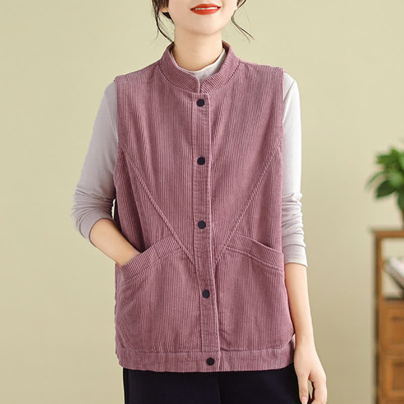 Nimara Ritual Plain Sleeveless Women's Vest Corduroy Waistcoat With Pockets