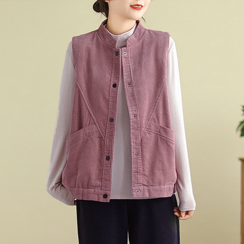 Nimara Ritual Plain Sleeveless Women's Vest Corduroy Waistcoat With Pockets